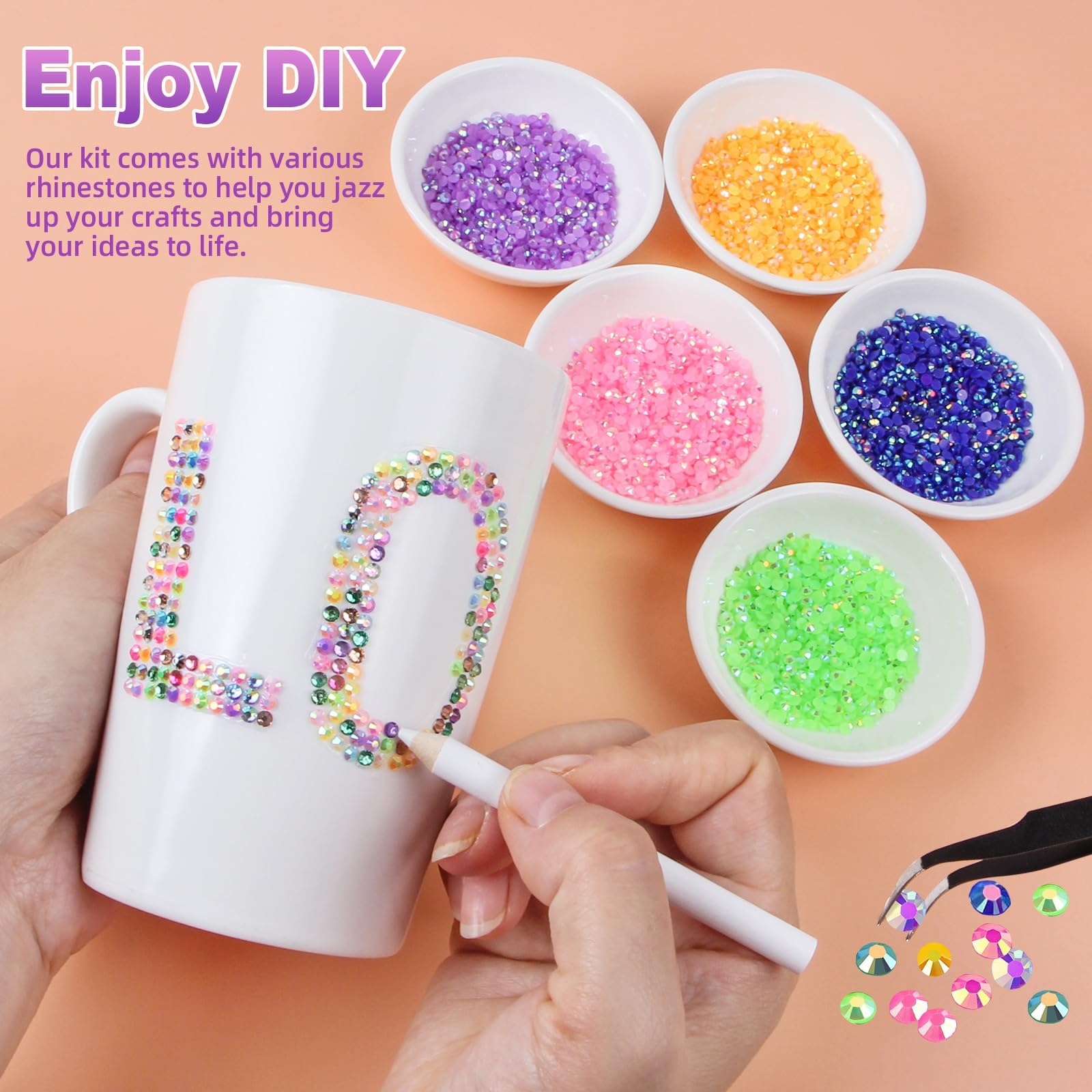 50000Pcs 40 Colors Resin Jelly Rhinestones for Bedazzling, 3mm Multicolor Flatback Gems for Crafting, Bedazzler Kit with 3Pcs 10ml B7000 Glue for Clothes Book Shoes Nails Art Makeup