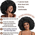 Buy now Satin Bonnet Silk for Hair Sleeping: Women Tie Bonnets Adjustable Night Cap Jumbo Size Comfortable Wide Band for Braids Curly Long Hair (Black) at indiglob india
