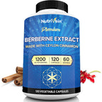 Nutrivein Berberine Supplement 1200 mg with Ceylon Cinnamon, 120 Capsules | High-absorption berberine HCl for men and women. Supports metabolism, digestion, and natural defenses. Vegan and non-GMO.