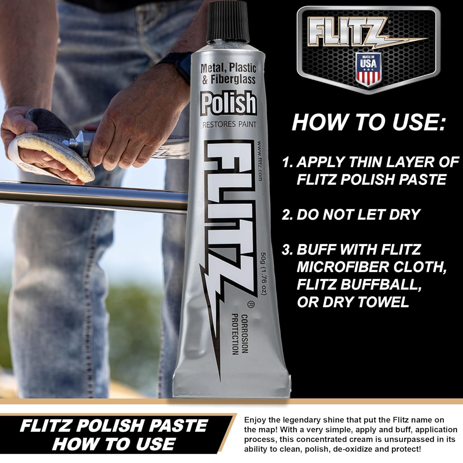 Buy now Flitz Multi-Purpose Metal Polish Paste - 1.76oz Tube of USA-Made Chrome Polish - Works on Stainless Steel, Aluminum, Plastic, Jewelry and Cars - Non-Abrasive Cleaner & Rust Remover (1 Pack) at indiglob india