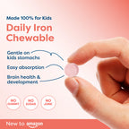Hiya Iron+ Supplements for Kids, No Added Sugar, 60 Day Supply, Strawberry | Third Party Tested, Chewable High Absorption Iron Supplement Refill, Delicious Strawberry Flavor & Easy on Children's Stomach