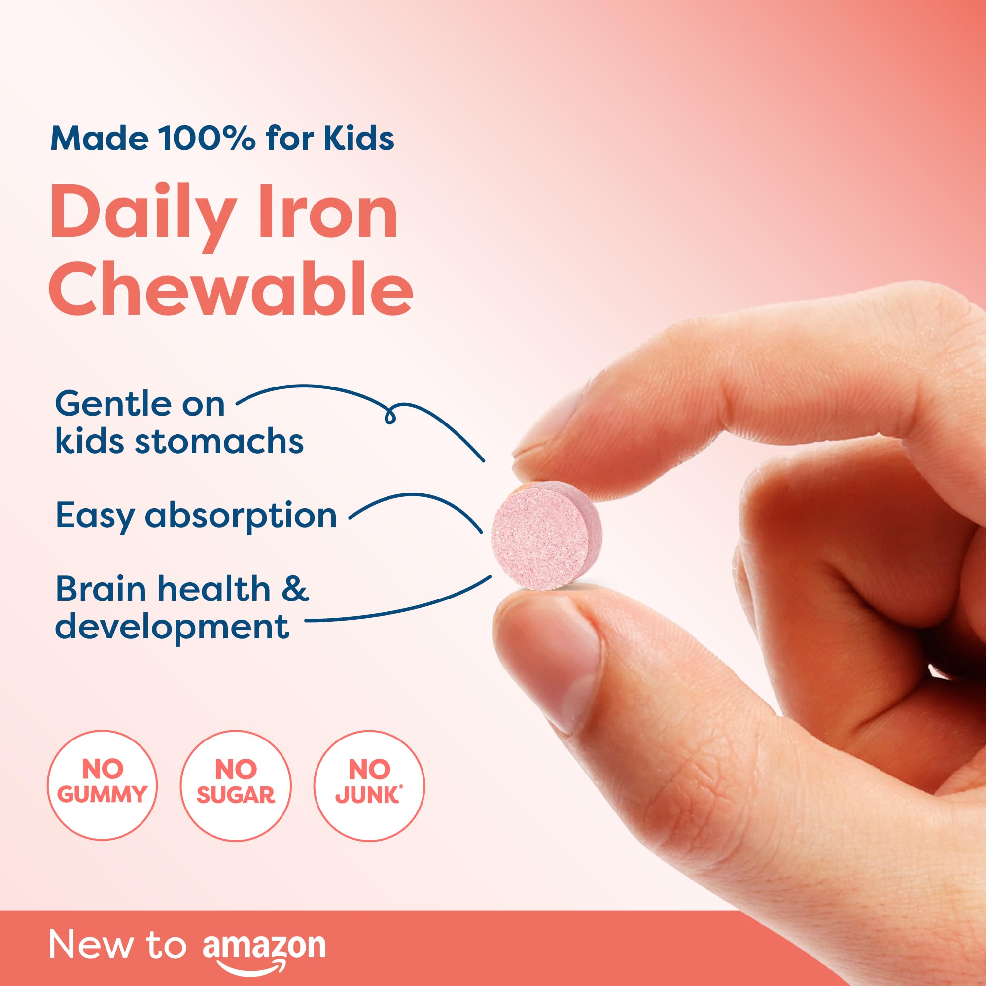 Hiya Iron+ Supplements for Kids, No Added Sugar, 60 Day Supply, Strawberry | Third Party Tested, Chewable High Absorption Iron Supplement Refill, Delicious Strawberry Flavor & Easy on Children's Stomach