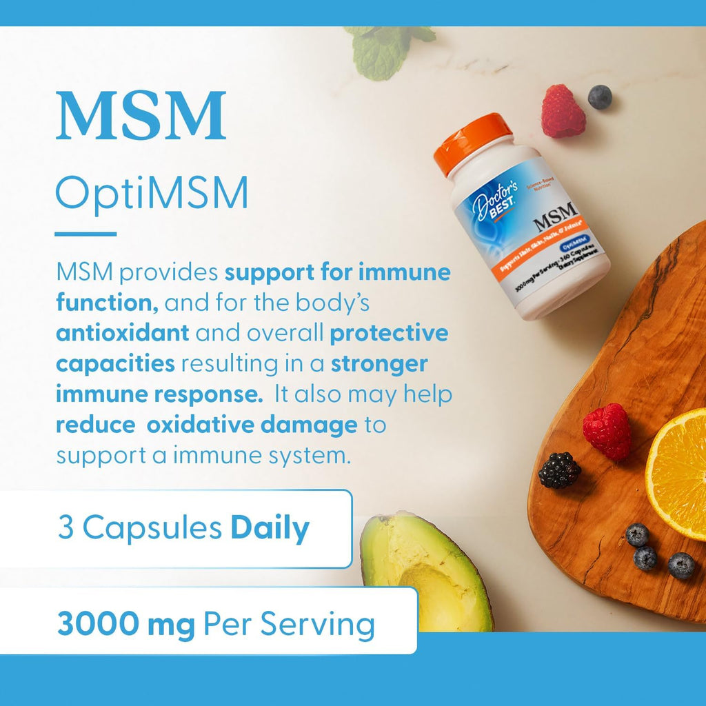 Buy now Doctor's BEST MSM, Supports Hair, Skin, Nails, & Joints, Non-GMO, Gluten Free, 3000 mg Per Serving, 360 Capsules at indiglob india