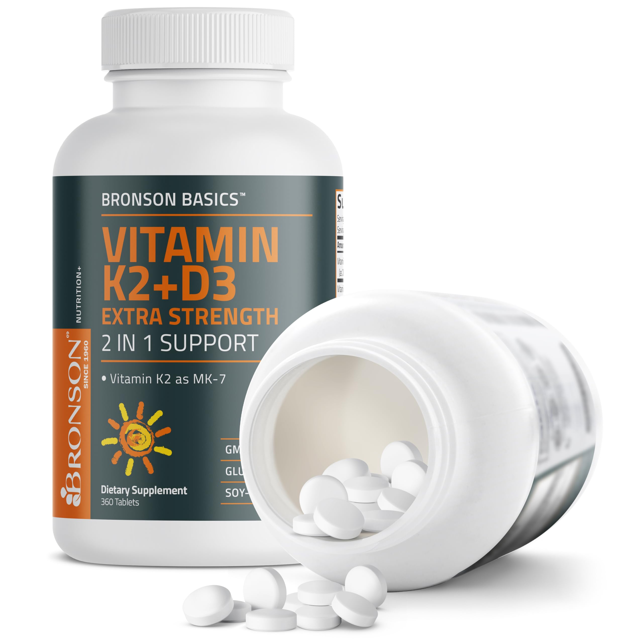 Bronson Vitamin K2 MK-7 + D3 10,000 IU Extra Strength, 360 Tablets | 120 mcg Vitamin K2 as MK-7 per Tablet, Bone Health Support, Non-GMO, Gluten-Free & Soy-Free