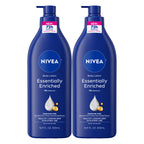 NIVEA Essentially Enriched Body Lotion, Value Pack, 2 x 16.9 FL OZ | Hydrating Body Lotion with Hyaluronic Acid, Almond Oil and Deep Nourishing Serum, For Dry to Very Dry Skin,72-Hour Moisture