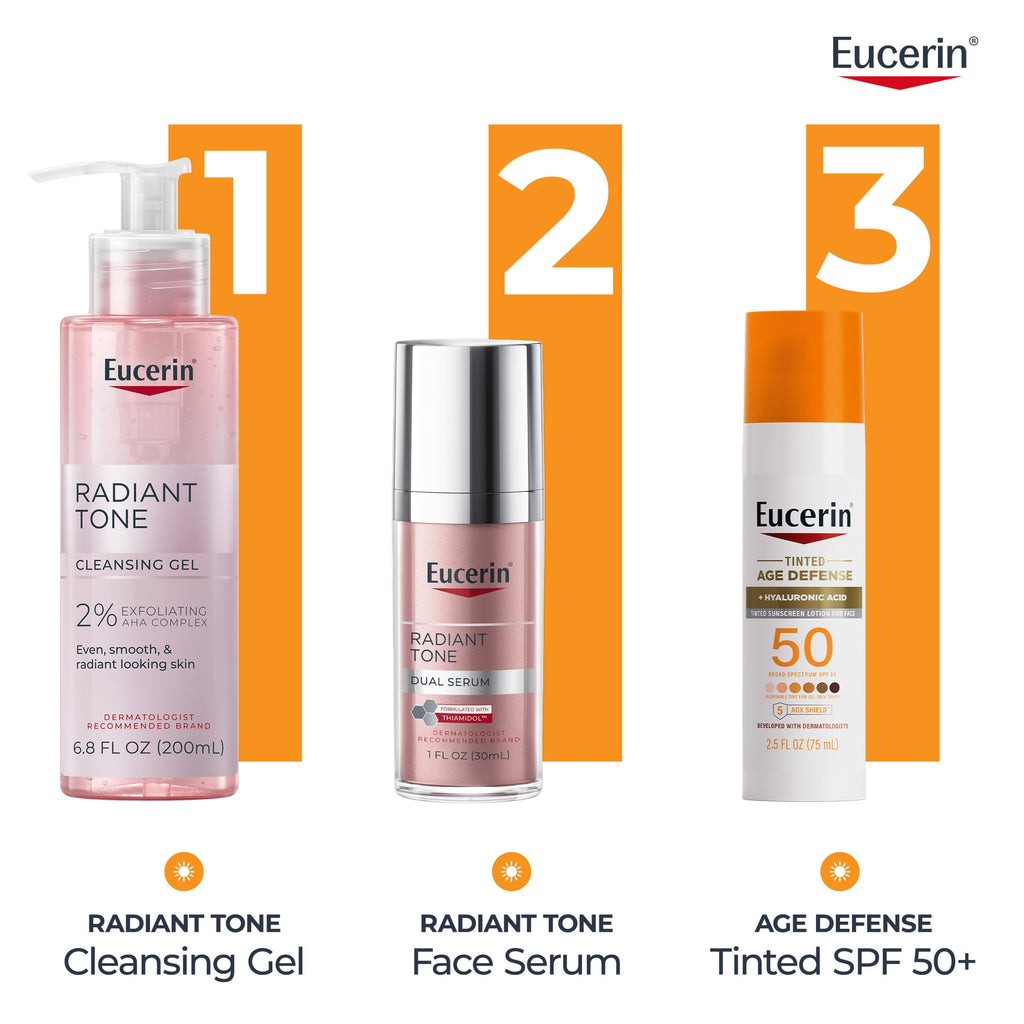Eucerin Sun Age Defense Tinted Face Lotion SPF 50, 2.5 FL OZ | Universal Tinted Sunscreen for Face with Hyaluronic Acid, Non Comedogenic Facial Lotion, Fragrance Free