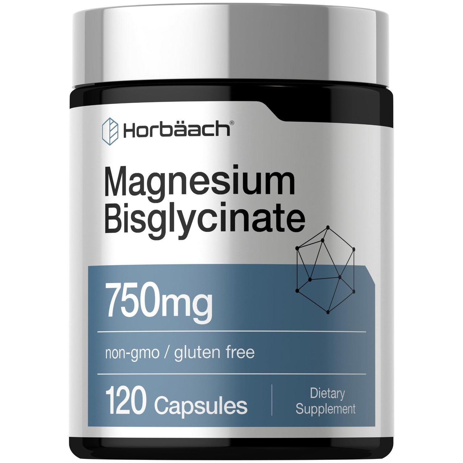 Horbäach Magnesium Bisglycinate | 120 Capsules | 750mg | Non-GMO and Gluten Free Supplement