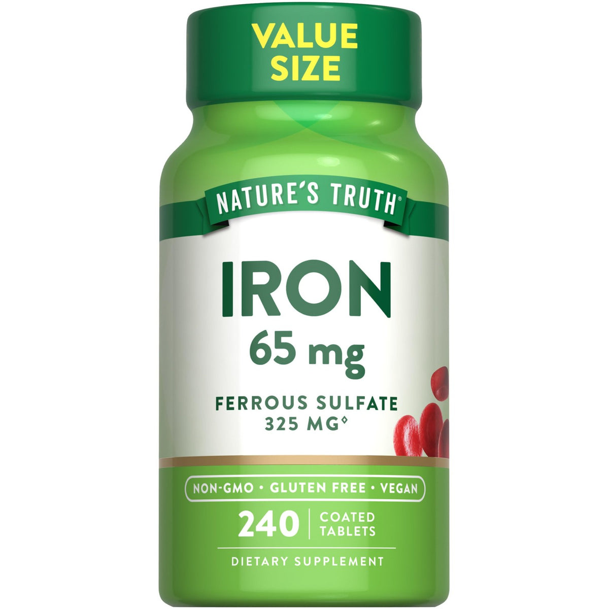 Nature's Truth Iron Tablets | 65mg | 240 Count | 325mg Ferrous Sulfate