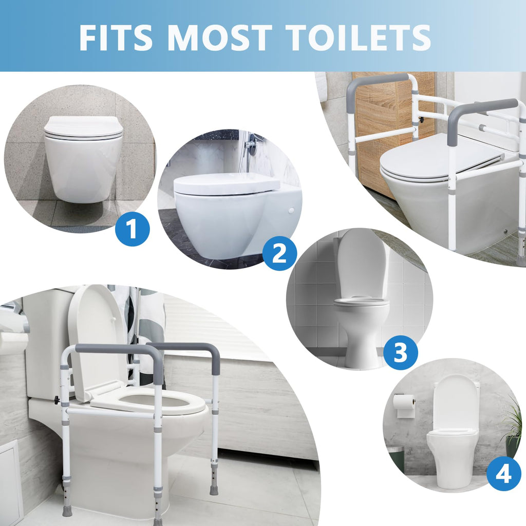 WeHwupe Toilet Safety Rail for Seniors, Height & Width Adjustable Frame