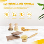 DEBETOOL 6-Piece Bamboo Dish Brush Set with Coconut Sponge