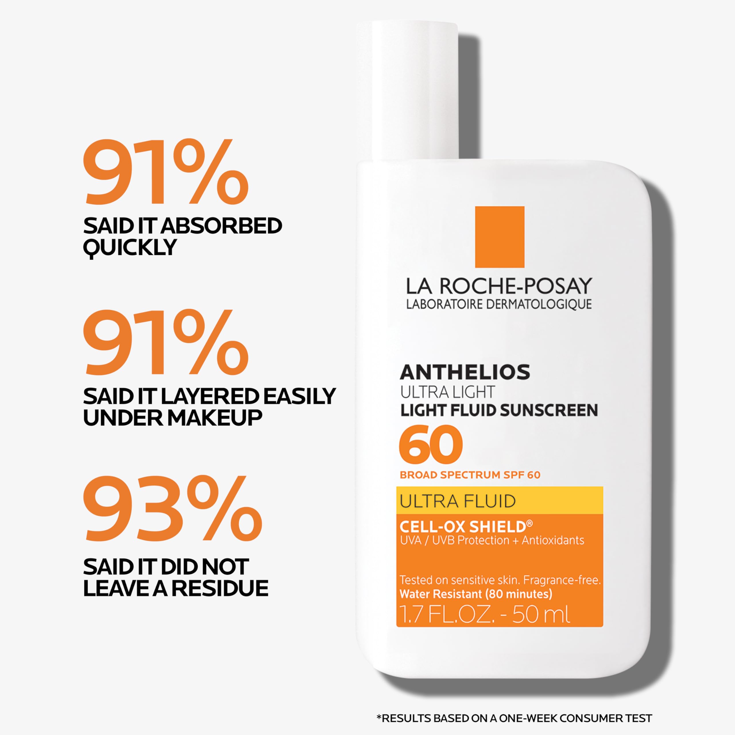 Anthelios Light Fluid Facial Sunscreen SPF 60, Lightweight Sunscreen for Face, Fluid Texture, Broad Spectrum SPF