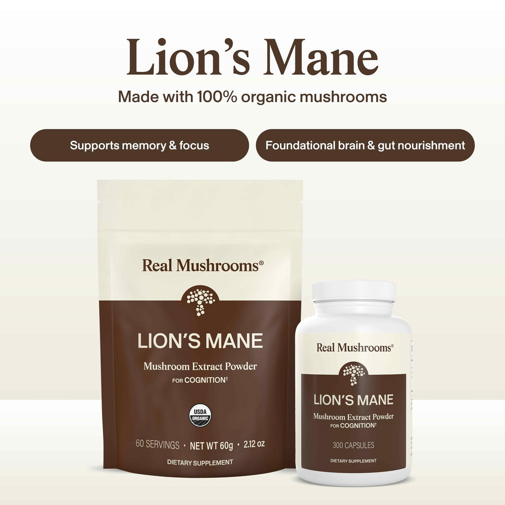 Buy now Real Mushrooms Lions Mane Mushroom Supplement - Organic Lions Mane Extract Powder for Overall Wellness with Adaptogens â€“ Functional Vegan, Non-GMO Blend with 60 Servings at indiglob india