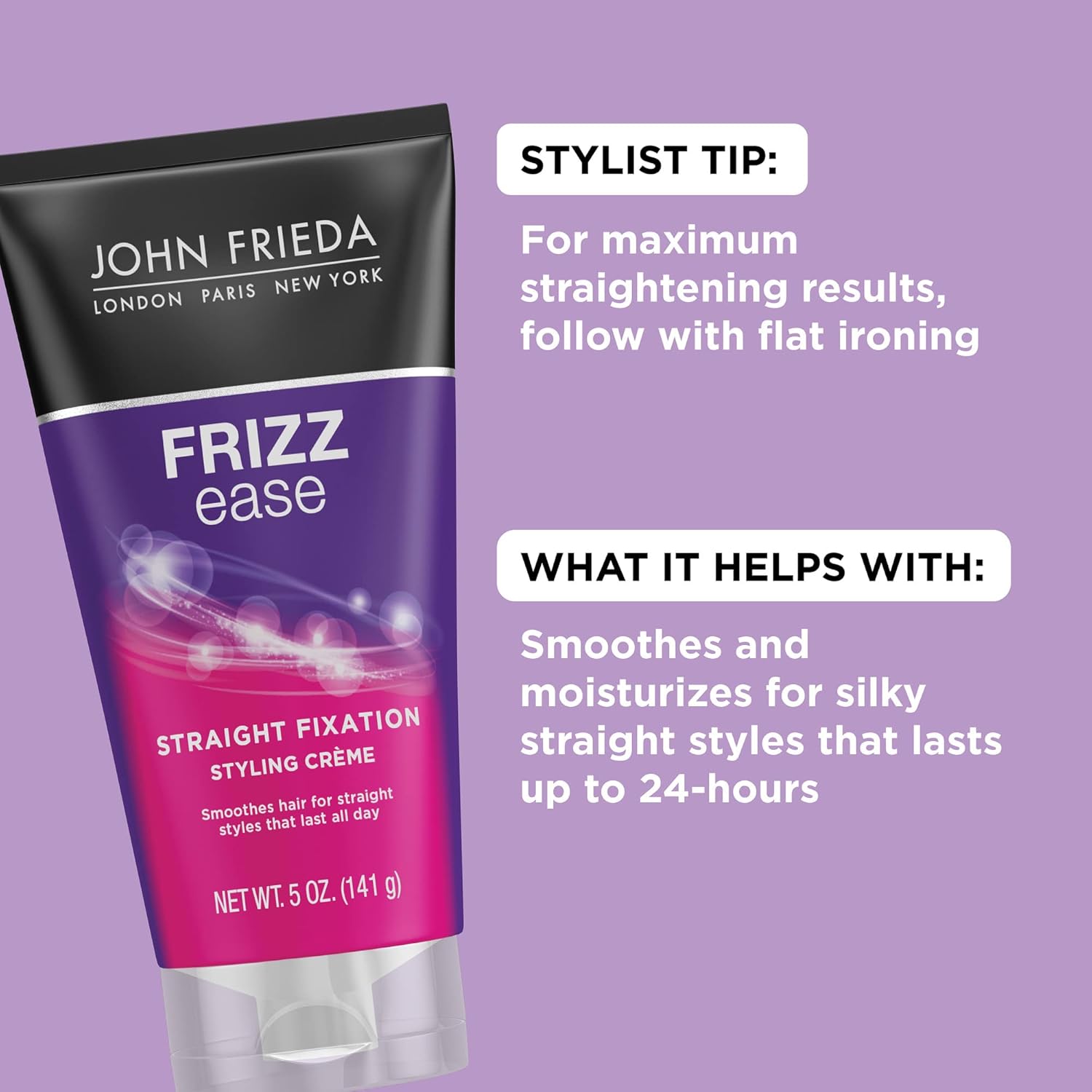 Buy now John Frieda Frizz Ease Straight Fixation Styling Crème, Straightens Frizzy Hair with Milk Protein & Almond Oil, Sleek & Frizz-Free, with ThermaGuard Heat Protection Against Damage, 5 Oz at indiglob india