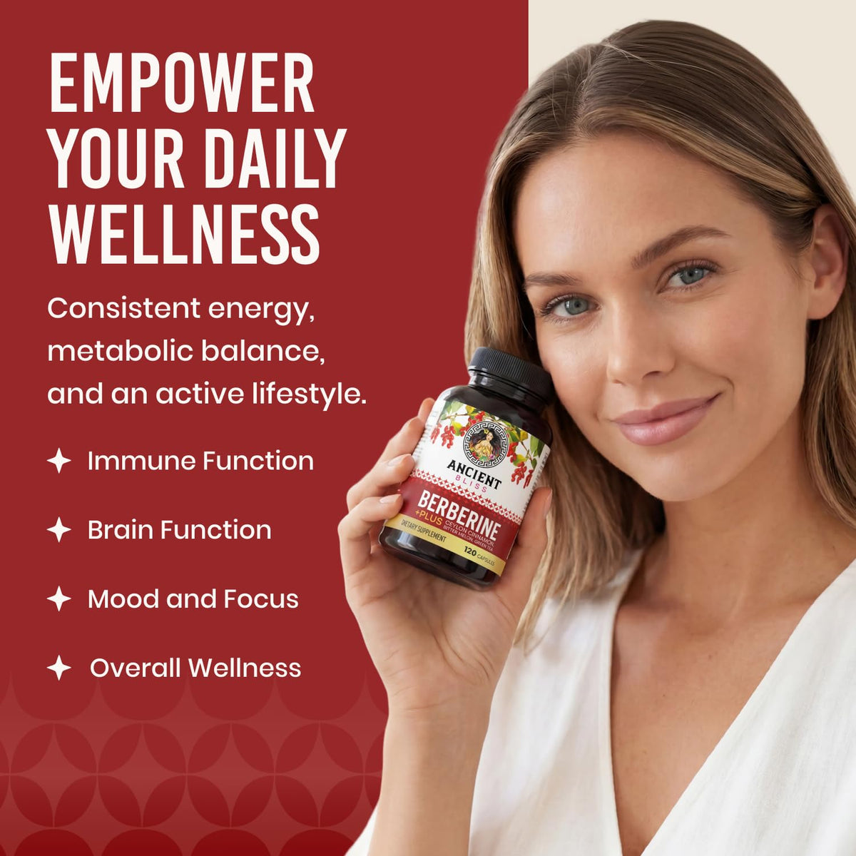 Ancient Bliss Berberine HCL 1200mg with Ceylon Cinnamon, Bitter Melon, and Green Tea Extract - 120 Capsules