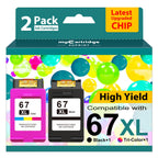 High Yield 67XL Ink Cartridges Black/Color Combo Pack Replace for HP Ink 67