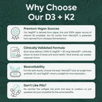 Organics Ocean Better D3 + K2-100% Organic VIT D3 and K2 Supplements with Maximum Bioavailability - Supports Bone Density, Calcium Balance, Immunity & Mood - 3-Pack, 90-Day Supply