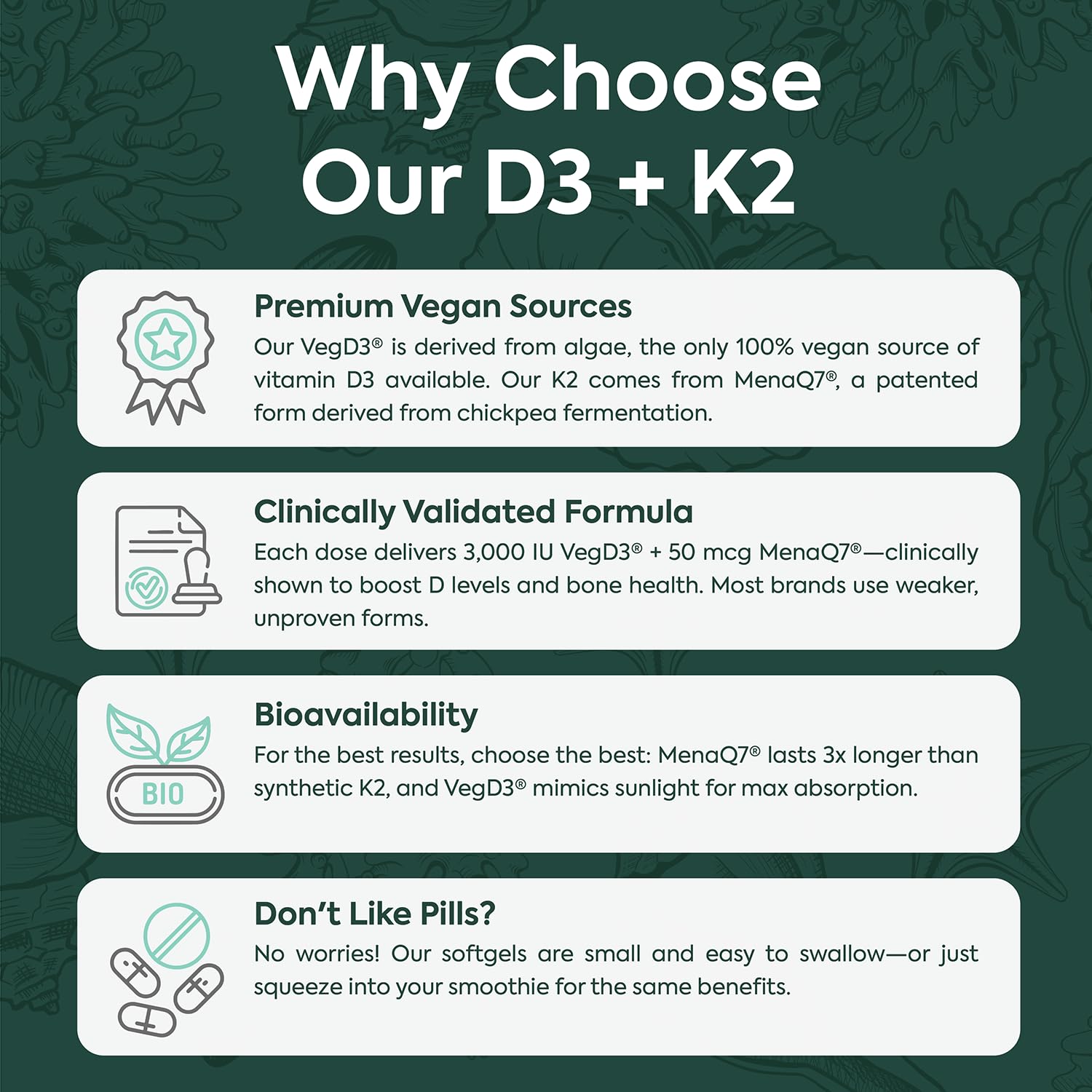 Organics Ocean Better D3 + K2-100% Organic VIT D3 and K2 Supplements with Maximum Bioavailability - Supports Bone Density, Calcium Balance, Immunity & Mood - 3-Pack, 90-Day Supply