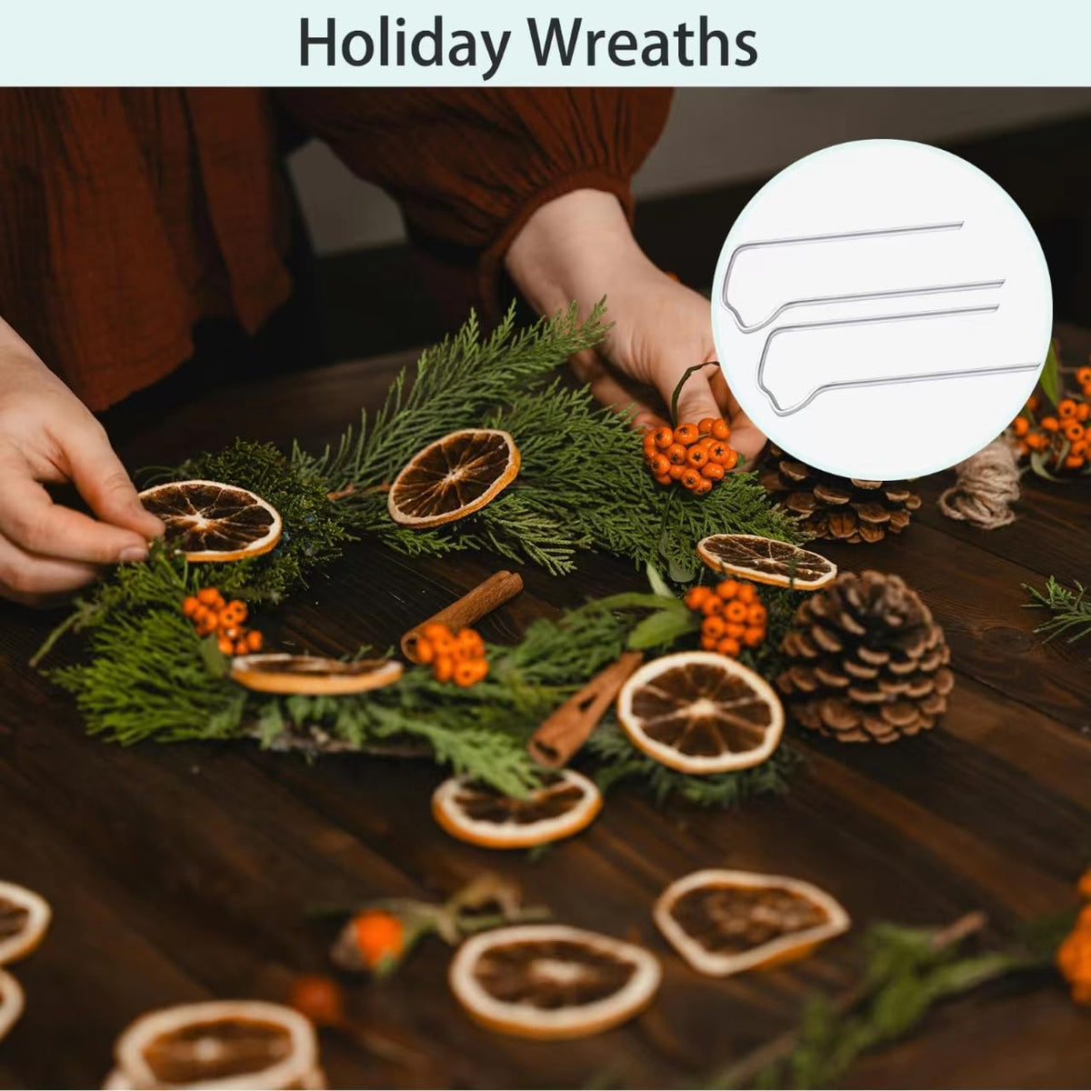 Floral Pins,1.7 Inch U-Shape Plant Pin, 80Pcs U-Pins for Indoor Plants Straw Wreaths, Greening Fern Craft Sewing Pin for Floral Picks Foam, DIY Sewing Project, Holiday Flower Arrangements