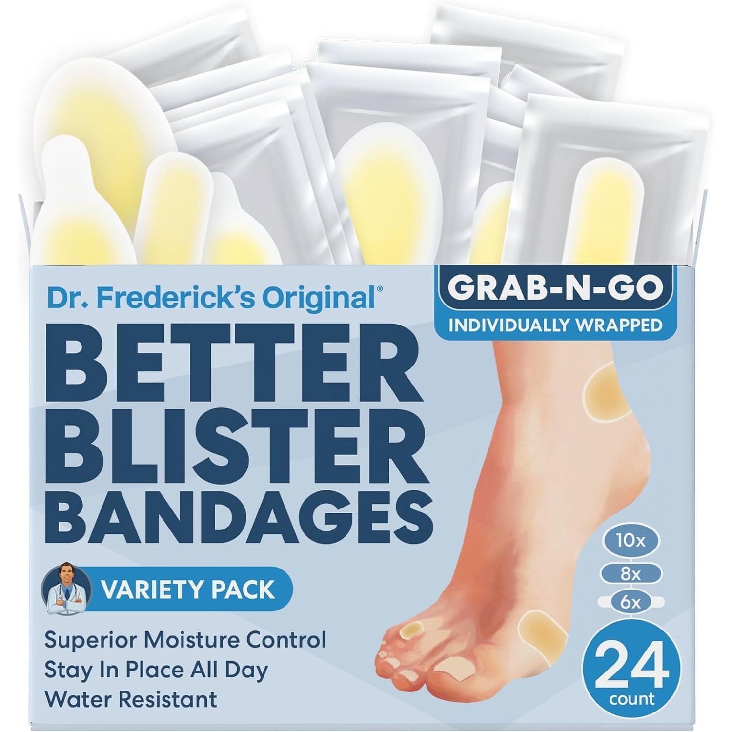 Buy now Dr. Frederick's Original Better Blister Bandages - 12ct - Water Resistant - 40% More Cushioning - Hydrocolloid Bandages for Foot, Toe, & Heel - Blister Pads for Prevention & Recovery - Variety Pack Variety Pack - 24 count at indiglob india