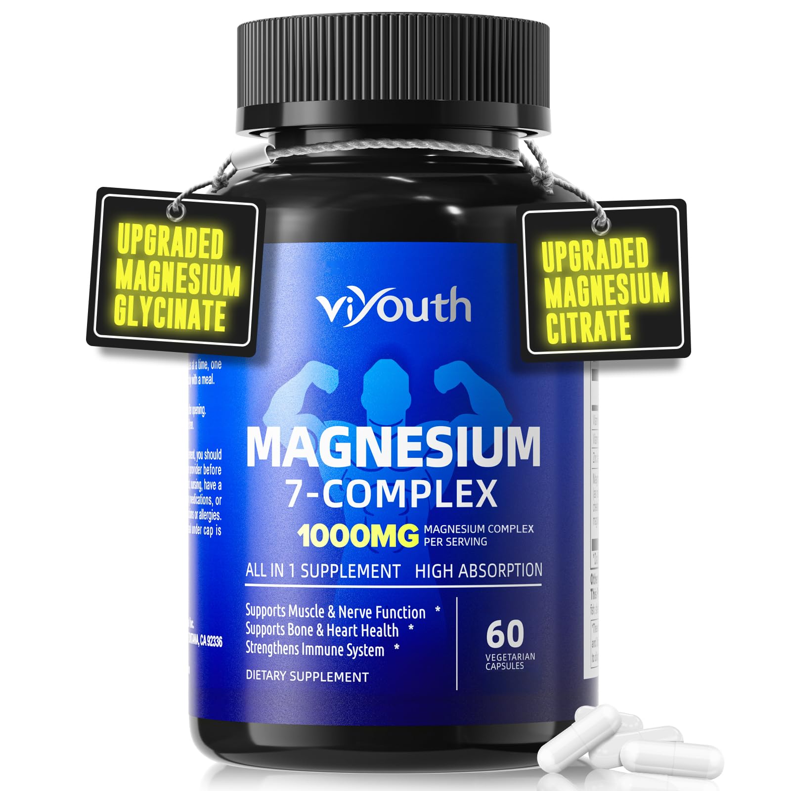 Magnesium 7 Complex Supplement Advanced for Sleep & Muscle, 180 Capsules | 7 Forms of Magnesium (Glycinate, Malate, Chelate, Aspartate, Orotate, Taurine, Citrate), Zinc, Vitamin D3 & Vitamin B6