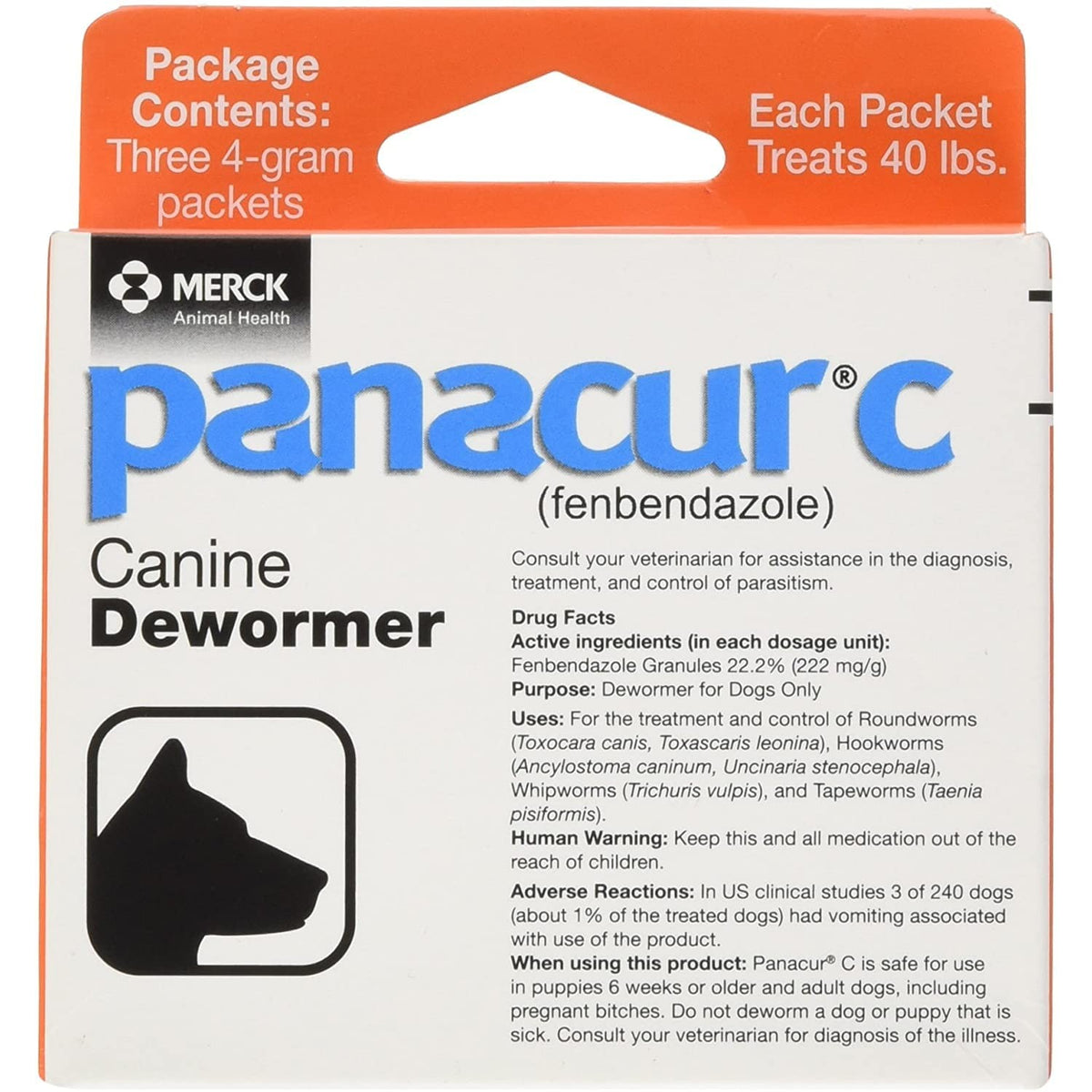Panacur C Canine Dewormer (Fenbendazole), 4 Gram, 3 Count (Pack of 1), Red