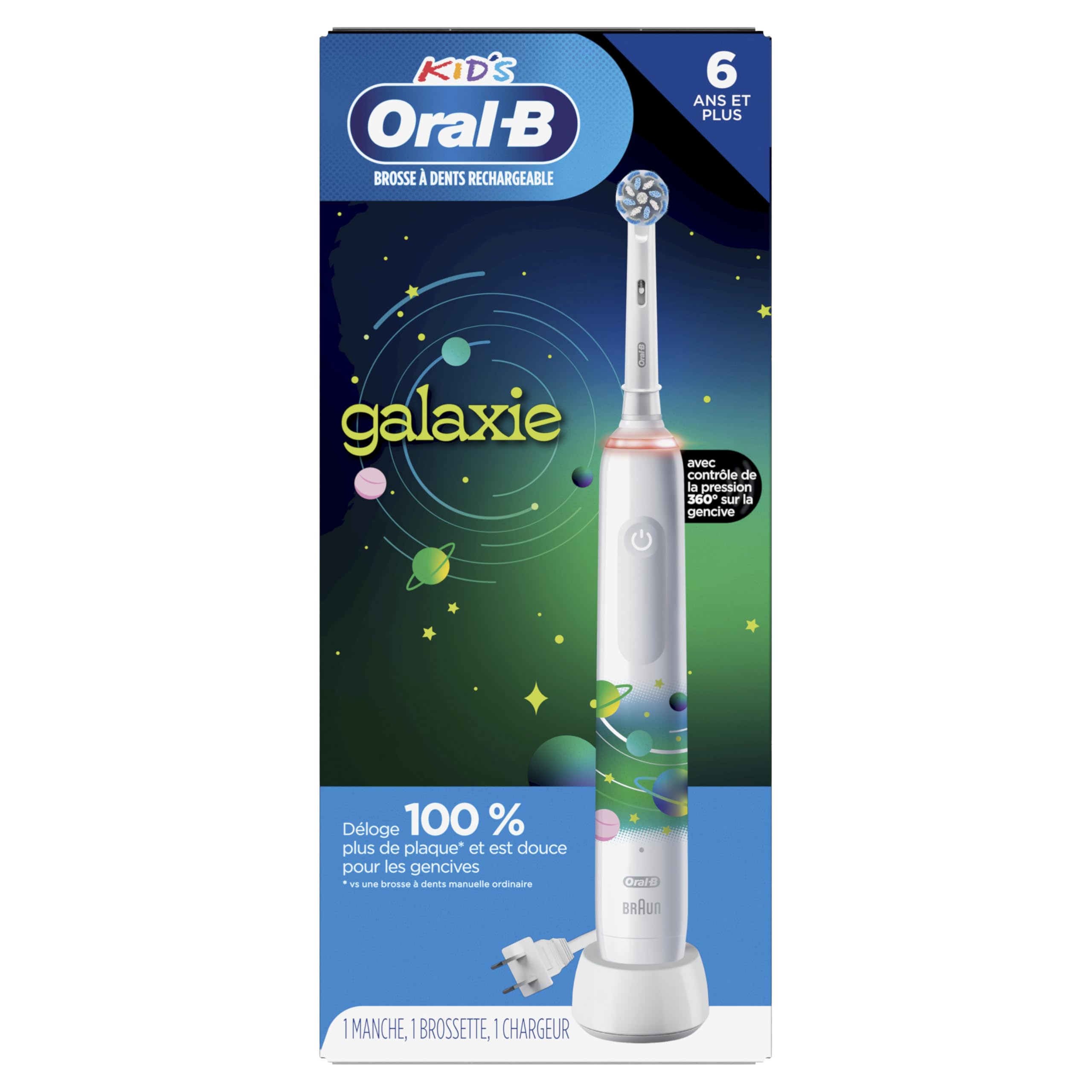 Buy now Oral-B Kids Electric Toothbrush with Coaching Pressure Sensor and Timer, Rechargeable Toothbrush with Brush Head, Sparkle & Shine at indiglob india