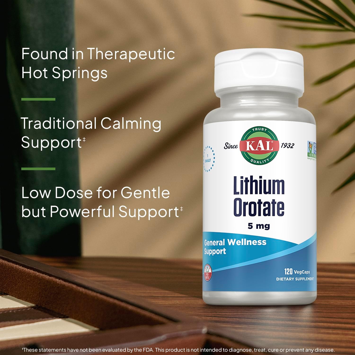Buy now KAL Lithium Orotate 5 milligrams | Low Serving Of Chelated Lithium Orotate For Bioavailability and Mood Support | In Organic Rice Bran Extract Base | 120 VegCaps at indiglob india