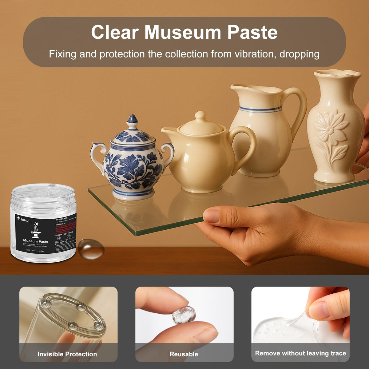 1DFAUL 12 oz Exhibits Fix Gel for Museum, Removable Museum Paste Putty Wax