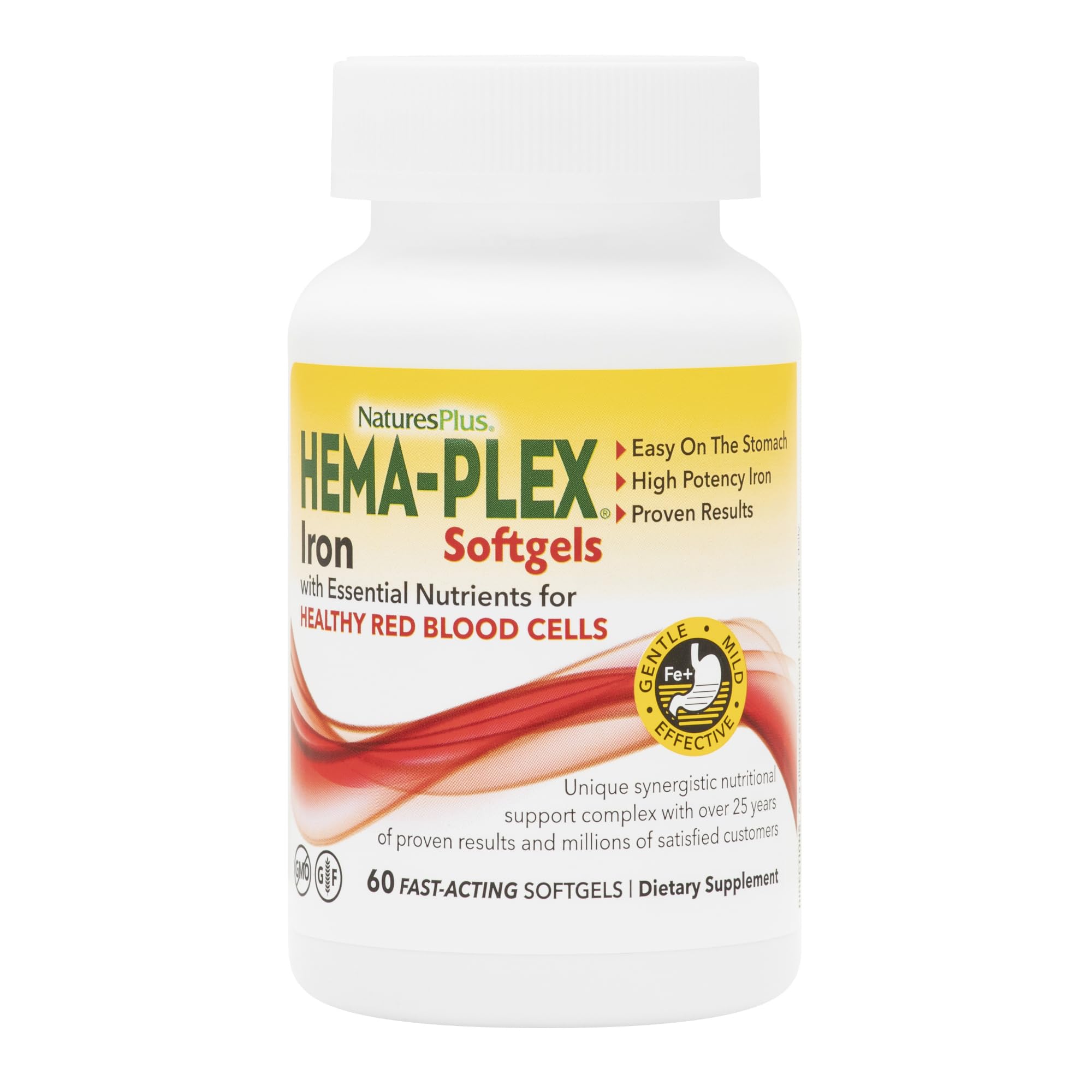 NaturesPlus Hema-Plex Iron - 60 Fast-Acting Softgels - 2 Pack - 85 mg Iron + Vitamin C & Bioflavonoids for Healthy Red Blood Cells - Vegan, Gluten Free - 40 Total Servings