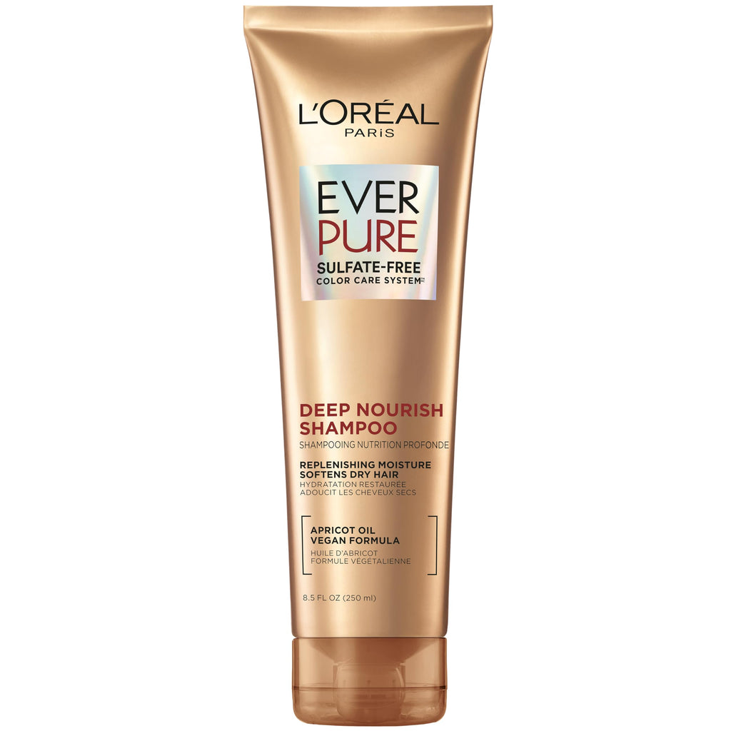 Buy now L'Oreal Paris Shampoo, Sulfate Free, Triple Action Hydration for Dry Hair, EverPure, 8.5 Fl Oz (Packaging May Vary), Damaged, Color-Treated Hair, Apricot Oil Infused, Deep Nourish Shampoo at indiglob india