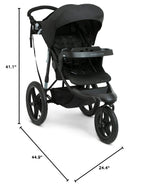 Delta Children Apollo Jogging Stroller - Shock Absorbing Frame with Large Canopy & Recline - Car Seat Compatible, Black