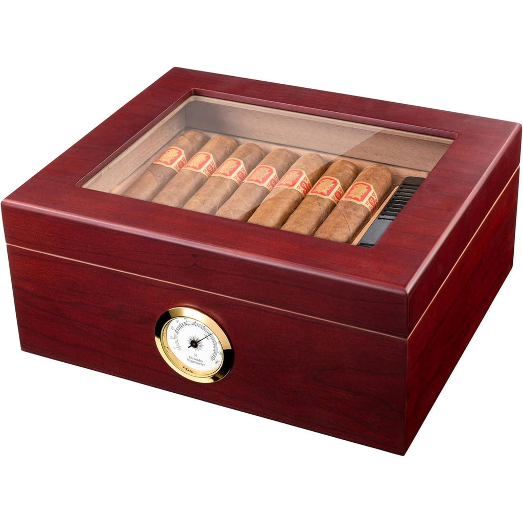 Buy now Premium Cigar Humidor for 25-50 Cigars - Elegant Humidor humidor with Hygrometer and Humidifier - Cedar Lined Cigar Box for Optimal Humidity Control (Analog) at indiglob india