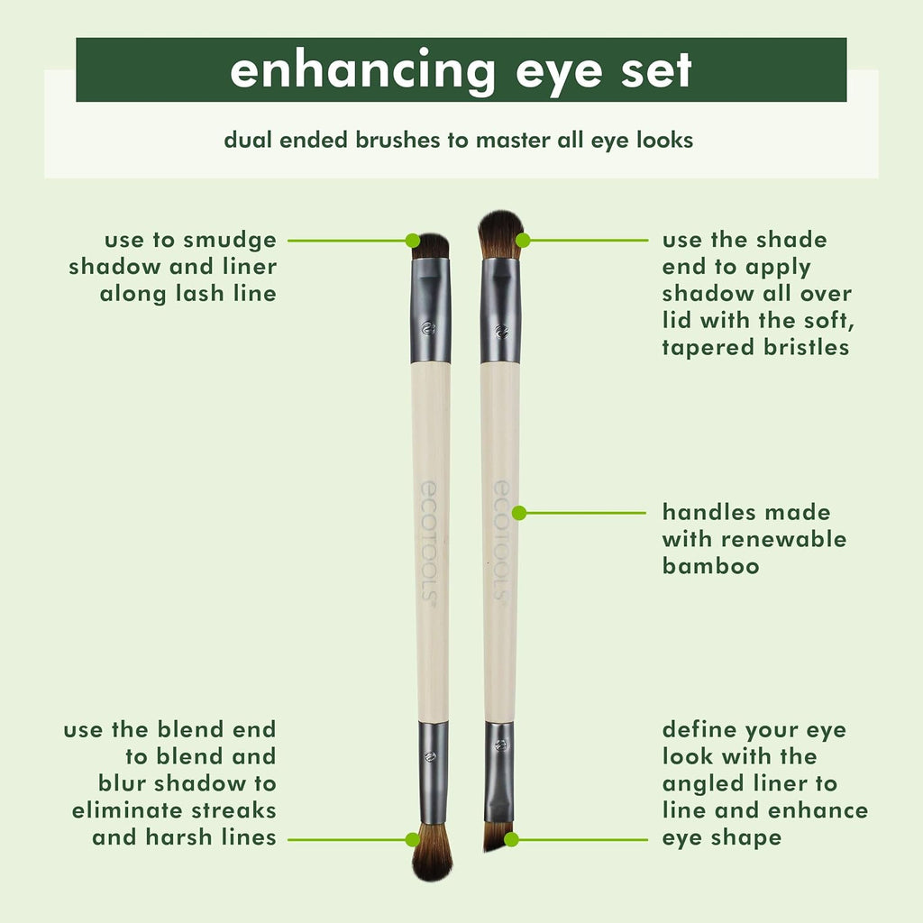 Buy now EcoTools Enhancing Eye Brush Set, Makeup Brushes For Liquid, Cream & Powder Eyeshadow & Eye Liner Application, Dual-Sided & Eco-Friendly, Synthetic Bristles, Cruelty-Free, 2 Piece Set at indiglob india