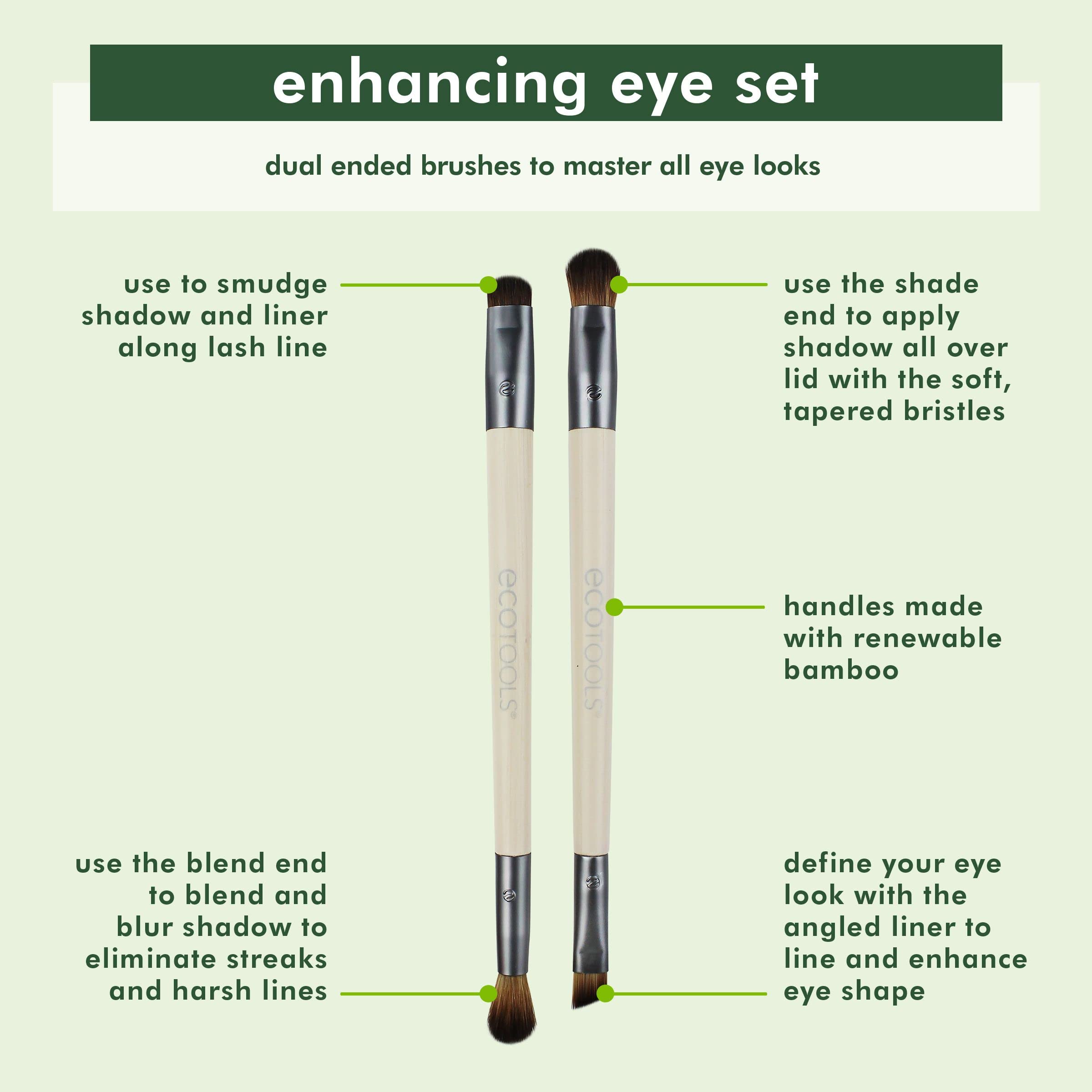 EcoTools Enhancing Eye Brush Set, Eye Makeup Brushes, 2 Piece | Create complete eye looks, dual-ended makeup brushes set, for liquid, cream, powder, eyeliner brush