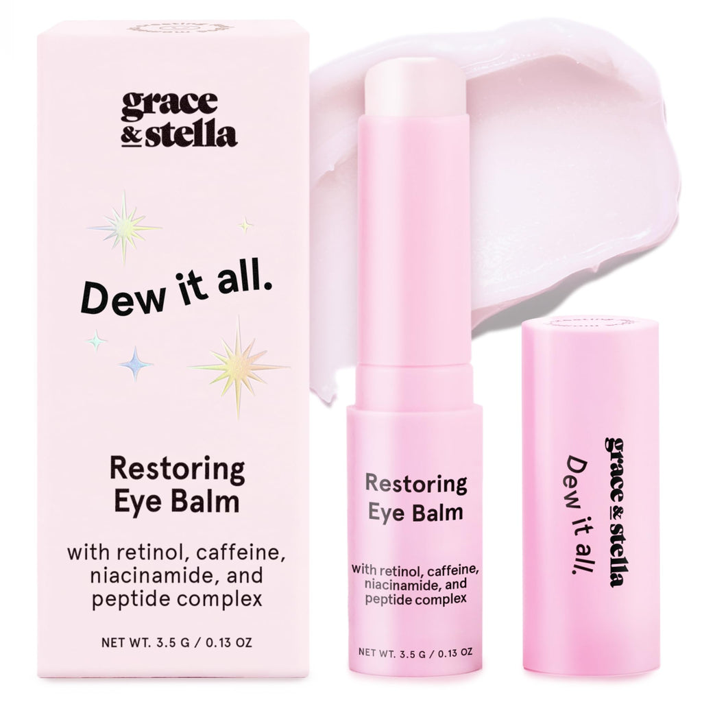 grace & stella Under Eye Brightener Balm Stick - Travel Size Toiletries | Retinol & Caffeine Eye Cream for Dark Circles, Puffiness, Wrinkles - Restore and Hydrate - Vegan Skincare (0.13oz / 3.5g)