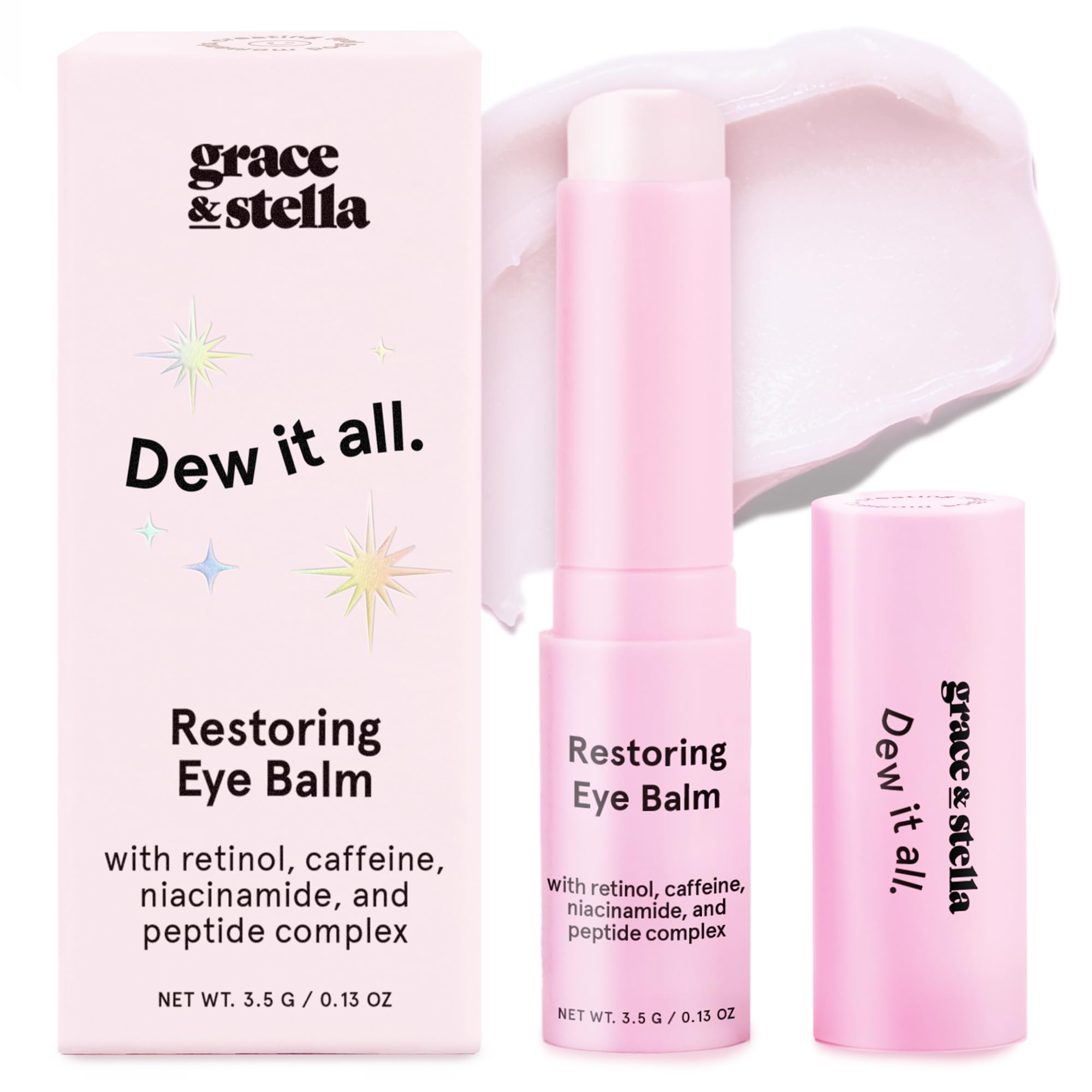 grace & stella Under Eye Brightener Balm Stick - Travel Size Toiletries | Retinol & Caffeine Eye Cream for Dark Circles, Puffiness, Wrinkles - Restore and Hydrate - Vegan Skincare (0.13oz / 3.5g)