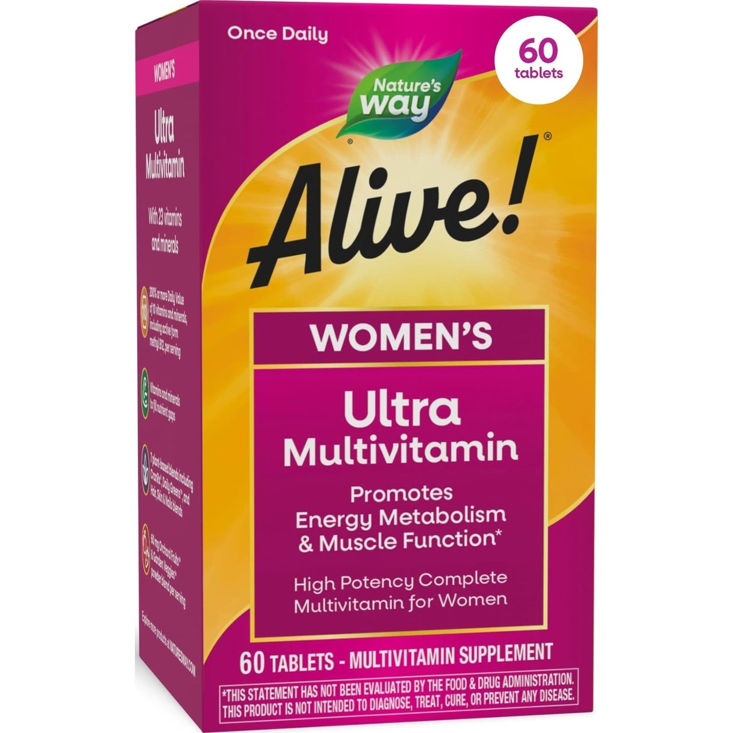 Nature's Way Alive! Women's Ultra Multivitamin, High Potency, 60 ct | Complete Daily Women's Vitamins, Promotes Energy Metabolism and Muscle Function*, Vitamin A, C, D, Methylated B12