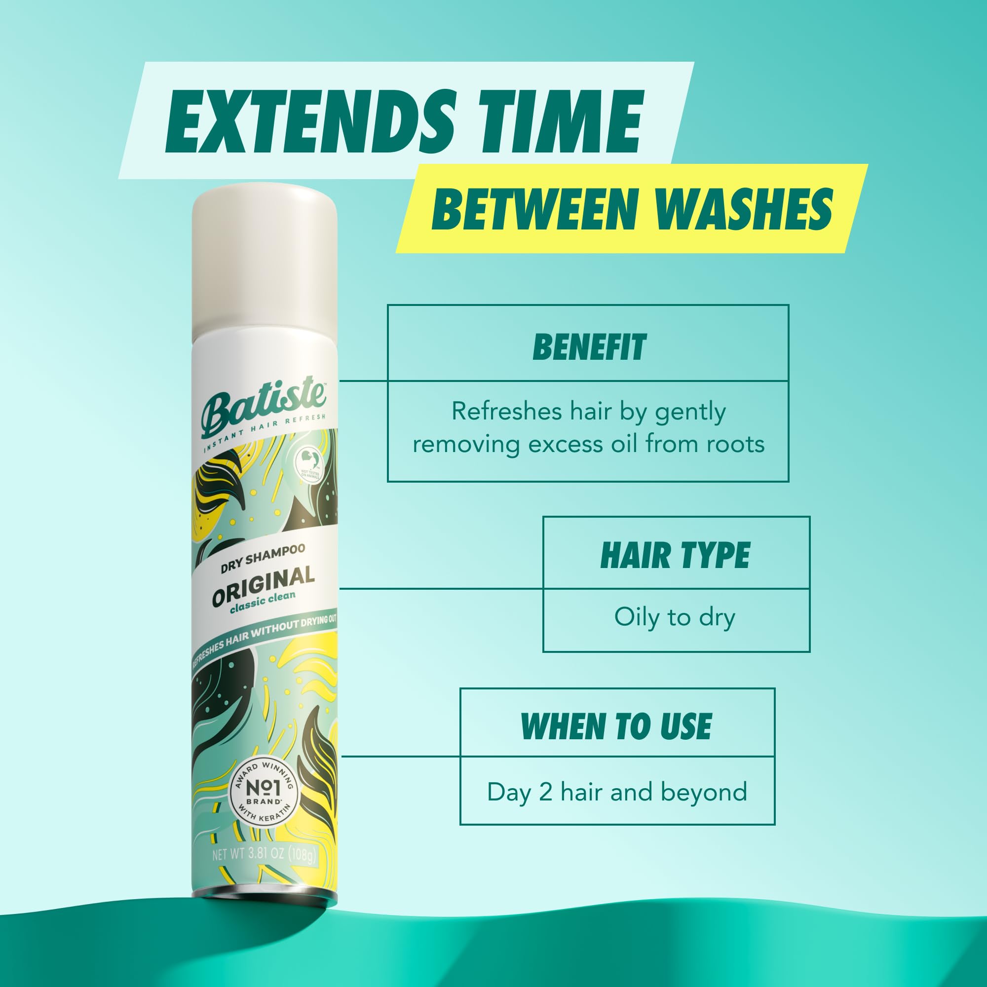 Batiste Dry Shampoo, Waterless shampoo, Original, 3.81oz, Pack of 3