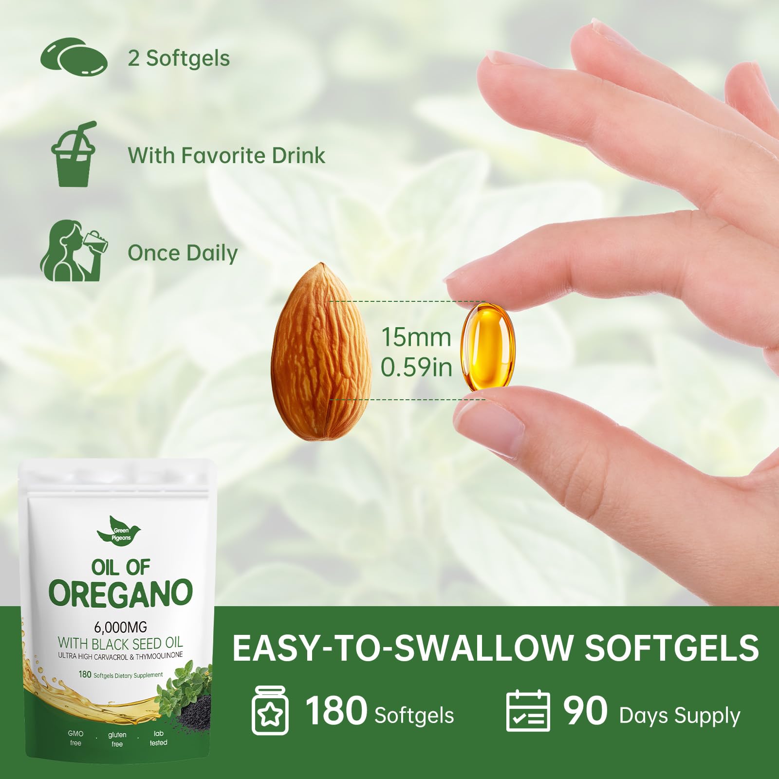 Oil of Oregano with Black Seed Oil, 180 Count Oregano Oil Capsules with 4X Strength of Carvacrol and Thymoquinone, Non-GMO, Natural Herbal Health Supplement