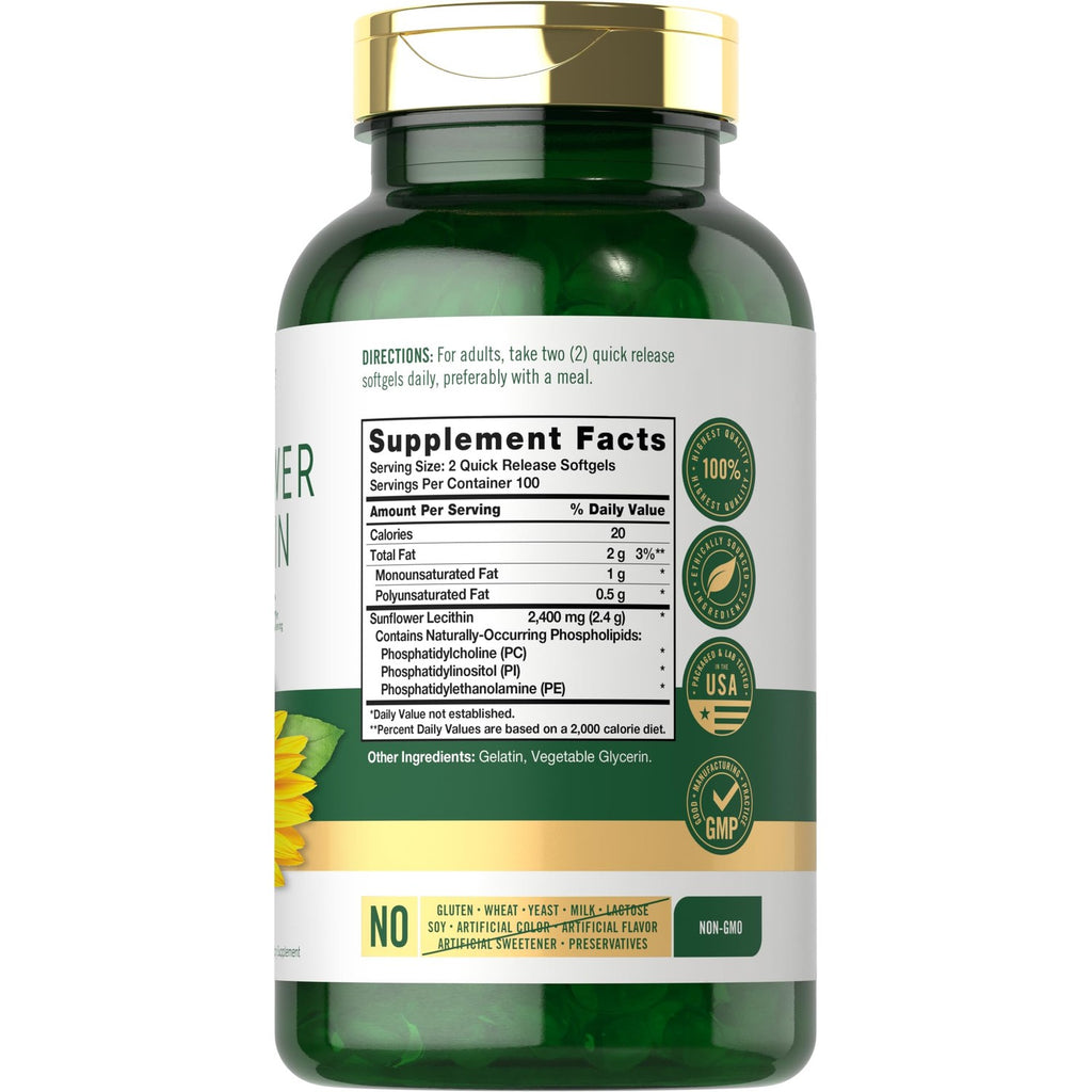 Carlyle Sunflower Lecithin Softgel Capsules | 2400mg | 200 Pills