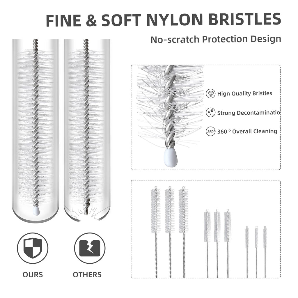 9-Piece Straw Cleaner Brush Kit - for Stanley Mug 40, 30, 20 oz, (3-Size) Extra Long Pipe Cleaners, Straw Cleaning Brush for Tumbler, Sippy Cup, Bottle and Tube