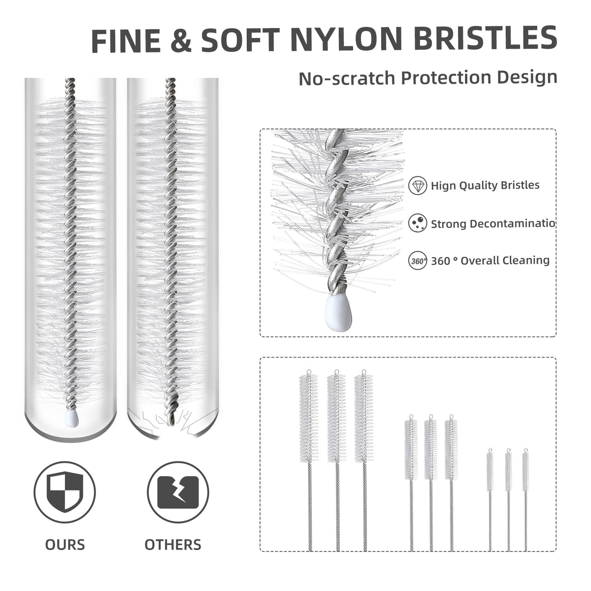 9-Piece Straw Cleaner Brush Kit - for Stanley Mug 40, 30, 20 oz, (3-Size) Extra Long Pipe Cleaners, Straw Cleaning Brush for Tumbler, Sippy Cup, Bottle and Tube