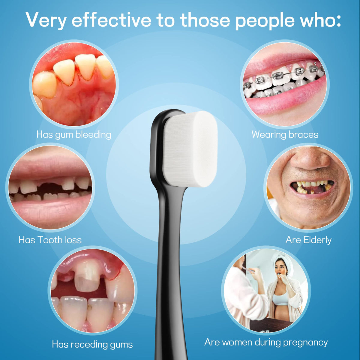 Ultra Extra Soft Toothbrush for Sensitive Gums, New Japanese 20,000 Micro Fine Nano Bristles Brush for Adults, Pregnant and Elderly, Portable Case for Travel, Black and White Color Pack of 2