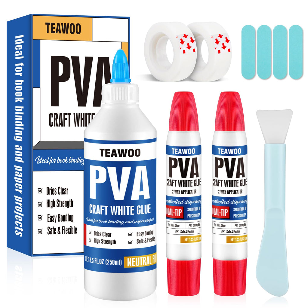 TEAWOO Book Repair Kit, 8.5 Oz + 2×1.35 Oz Acid-Free PVA Adhesive