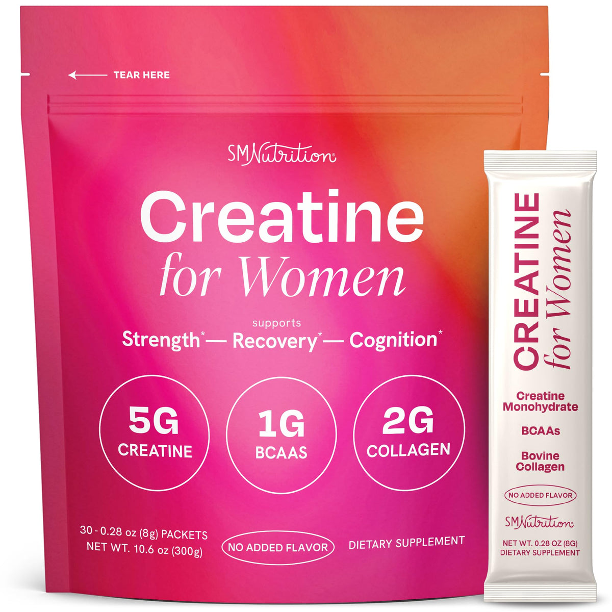 Creatine for Women with Collagen Peptides, Stick Packs, Strength Support