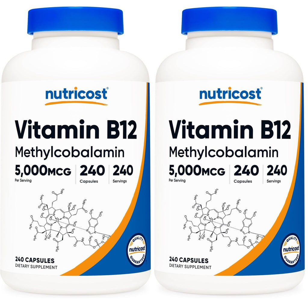 Nutricost Vitamin B12 (Methylcobalamin) 5000mcg, 240 Capsules, Gluten Free | Vegetarian Caps, GMO-Free, B12 Supplement