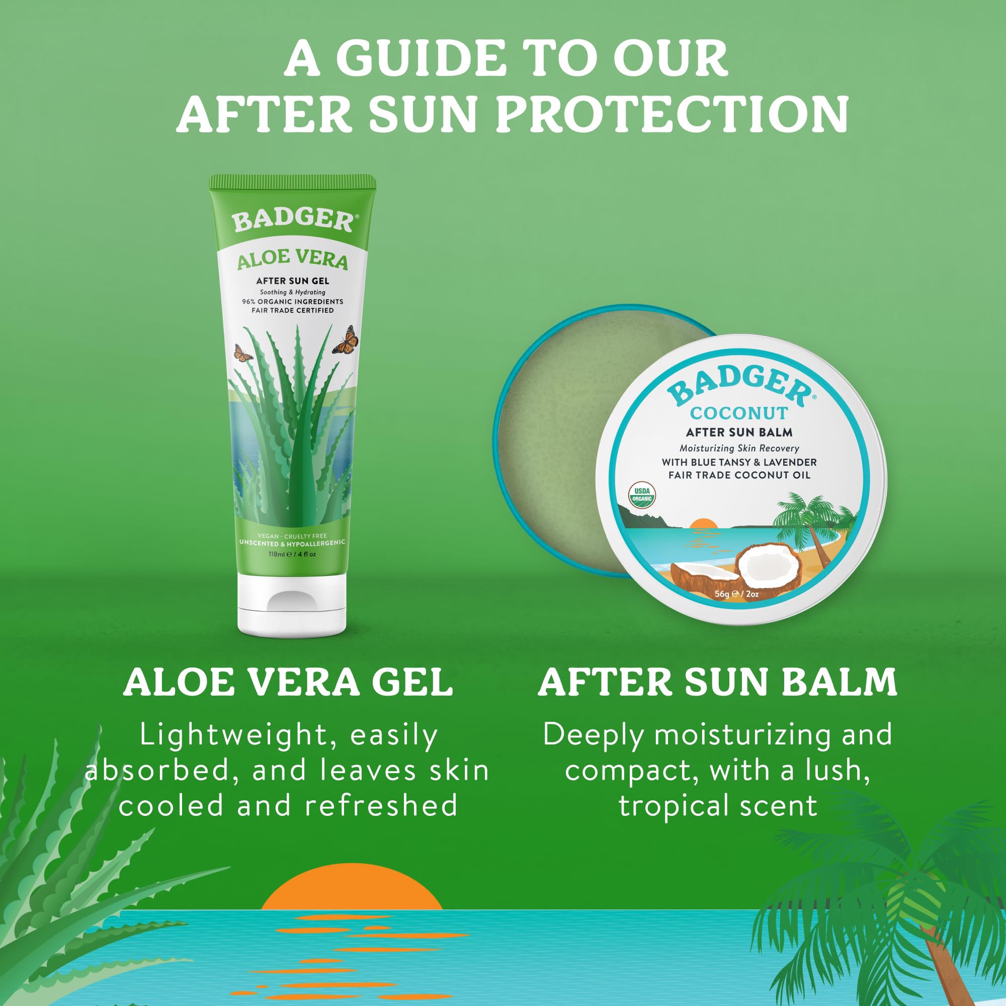 Badger Organic Aloe Vera Gel for Face & Body, 96% Pure Unscented Organic Aloe Gel for Cooling, Soothing, Non-Sticky Sunburn Relief, Vegan, Fair Trade & Hypoallergenic, 4 fl oz, 2-Pack