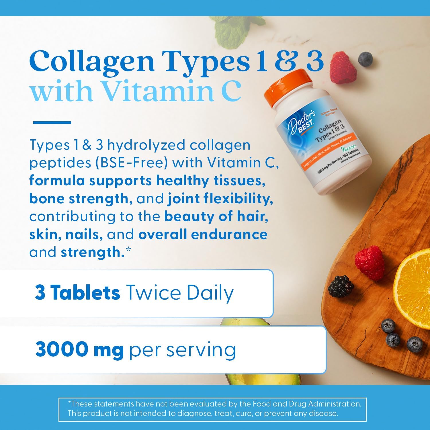 Buy now Doctor's Best Collagen Types 1 & 3 with Peptan, Non-GMO, Gluten Free, Soy Free, Supports Hair, Skin, Nails, Tendons & Bones, 1000 mg, 180 Tablets at indiglob india