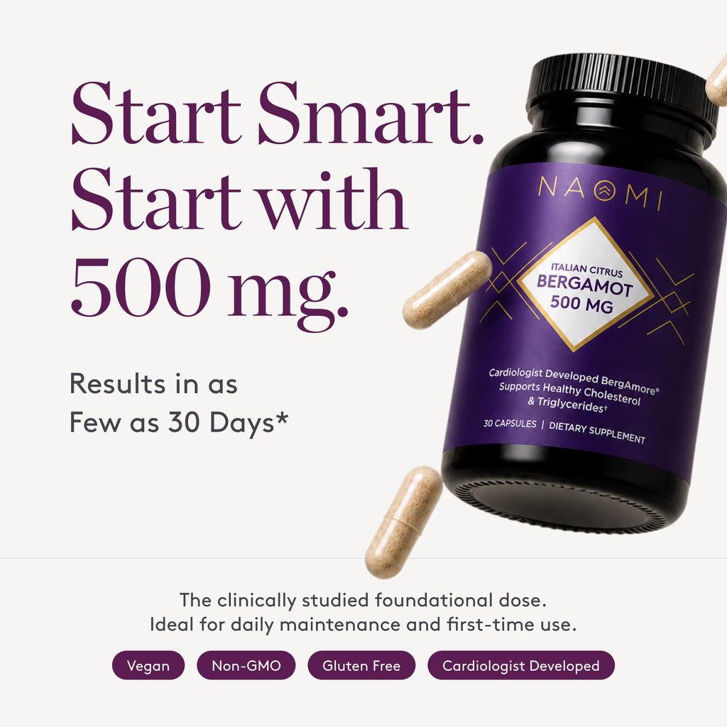 NAOMI Italian Citrus Bergamot 500mg - Supports Healthy Cholesterol & Triglyceride Levels Already in Normal Range - Patented BergAmore® Extract, 7 Key Polyphenols, 1-Capsule Daily, 30-Day Supply