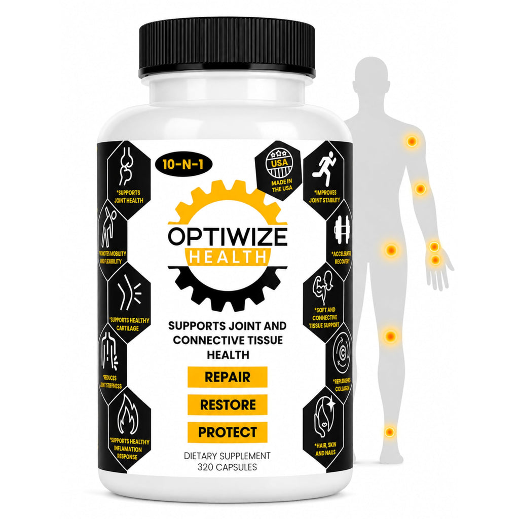 OptiWize 10-in-1 Joint Support Supplement, 320 Capsules | Glucosamine, Chondroitin, MSM, Type II Collagen, Hyaluronic Acid, Green Lipped Mussel & Omega-3, Mobility & Flexibility